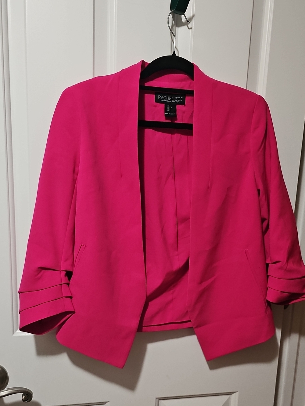 Women's Small Rachel Zoe New Fuchsia Open-Front Blazer 3/4 Ruffle Sleeve